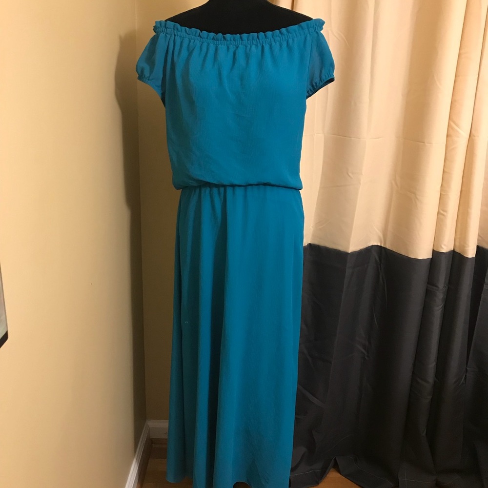 Teal off shoulder dress